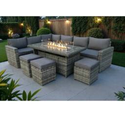 Outdoor Living The Tarporley Grey 9 Seat Corner Rattan Dining Set - Fire Pit - thumbnail 1