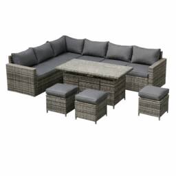 Outdoor Living The Tarporley Grey 9 Seat Corner Rattan Dining Set - Fire Pit - thumbnail 5
