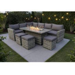 Outdoor Living The Tarporley Grey 9 Seat Corner Rattan Dining Set - Fire Pit - thumbnail 3