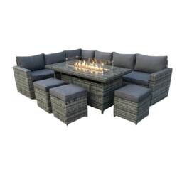 Outdoor Living The Tarporley Grey 9 Seat Corner Rattan Dining Set - Fire Pit - thumbnail 2