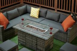 Outdoor Living The Tarporley Grey 9 Seat Corner Rattan Dining Set - Fire Pit - thumbnail 9