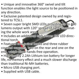 Loops Swivel Inspection Light - 7 SMD LED & 3W SMD LED - Rechargeable - Black - thumbnail 2