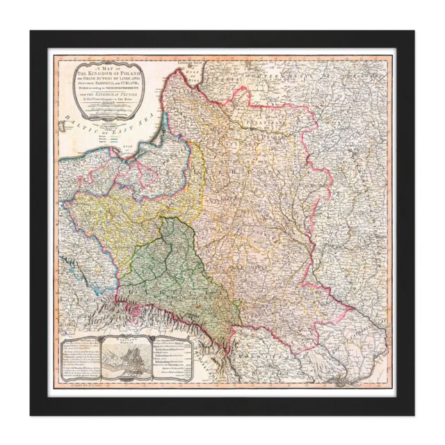 "Artery8 Wall Art Print Map 1799 Faden Kingdom Poland Duchy Lithuania Square Framed Picture 16X16 Inch in Black - Size: W16"" x H16""" - image 1
