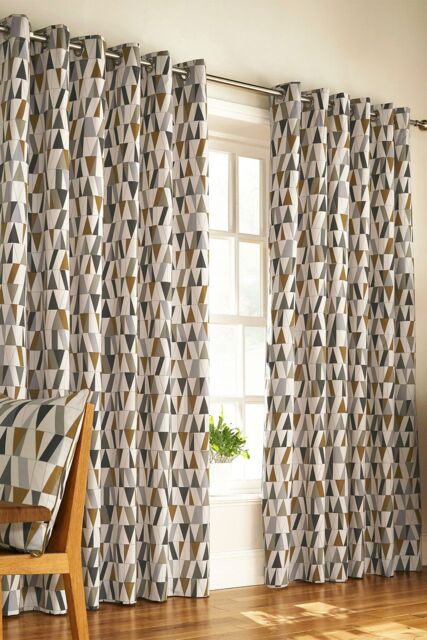 Furn Reno Geometric Tile Eyelet Curtains - Size: 168 cm width x 137 cm drop - image 1