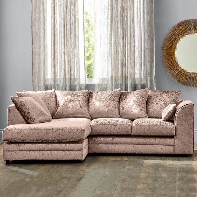 Snugg Furniture UK Limited (Left Hand) Aurora Crushed Velvet Corner Sofa in Light Beige - image 1
