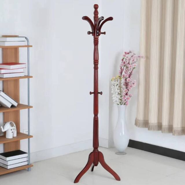 FORGEVIO Wooden Coat Rail Rack Stand with for Hat Clothes Purse Handbags Tool in Brown - image 1