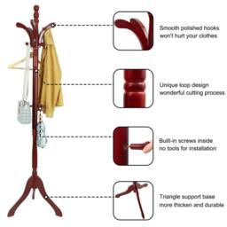 FORGEVIO Wooden Coat Rail Rack Stand with for Hat Clothes Purse Handbags Tool in Brown - thumbnail 4