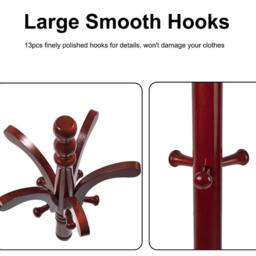 FORGEVIO Wooden Coat Rail Rack Stand with for Hat Clothes Purse Handbags Tool in Brown - thumbnail 5