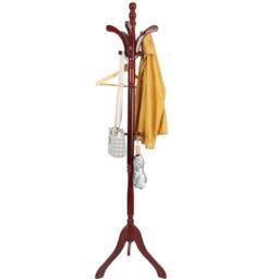FORGEVIO Wooden Coat Rail Rack Stand with for Hat Clothes Purse Handbags Tool in Brown - thumbnail 3