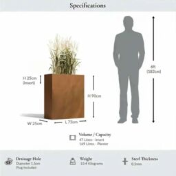 Woven Wood 75cm Long Zinc Galvanised Copper 90cm Tall Trough Planter - thumbnail 6