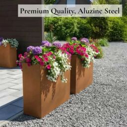 Woven Wood 75cm Long Zinc Galvanised Copper 90cm Tall Trough Planter - thumbnail 5