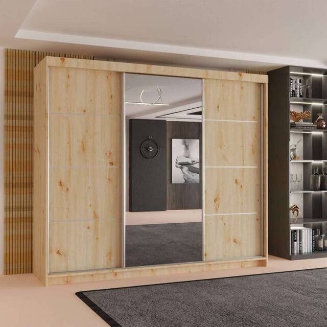Sliding Wardrobes 4U Modern 3 Door Sliding Wardrobe-Bedroom cabinet 250cm x 217cm in Natural - Size: 250 cm x 217 cm - image 1
