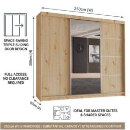 Sliding Wardrobes 4U Modern 3 Door Sliding Wardrobe-Bedroom cabinet 250cm x 217cm in Natural - Size: 250 cm x 217 cm - thumbnail 7