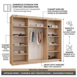 Sliding Wardrobes 4U Modern 3 Door Sliding Wardrobe-Bedroom cabinet 250cm x 217cm in Natural - Size: 250 cm x 217 cm - thumbnail 6