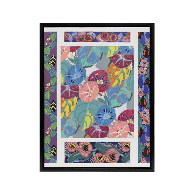 "Artery8 Vibrant Flower Pattern Benedictus Vintage Black Framed Canvas Wall Art - Size: W12"" x H16""" - image 1
