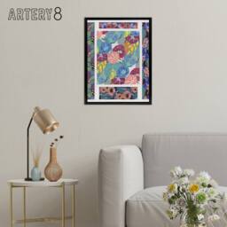"Artery8 Vibrant Flower Pattern Benedictus Vintage Black Framed Canvas Wall Art - Size: W12"" x H16""" - thumbnail 3