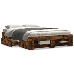Berkfield Home Durable Bed Frame without Mattress Smoked Oak 120x200 cm Engineer in Brown - Size: Small Double - thumbnail 4
