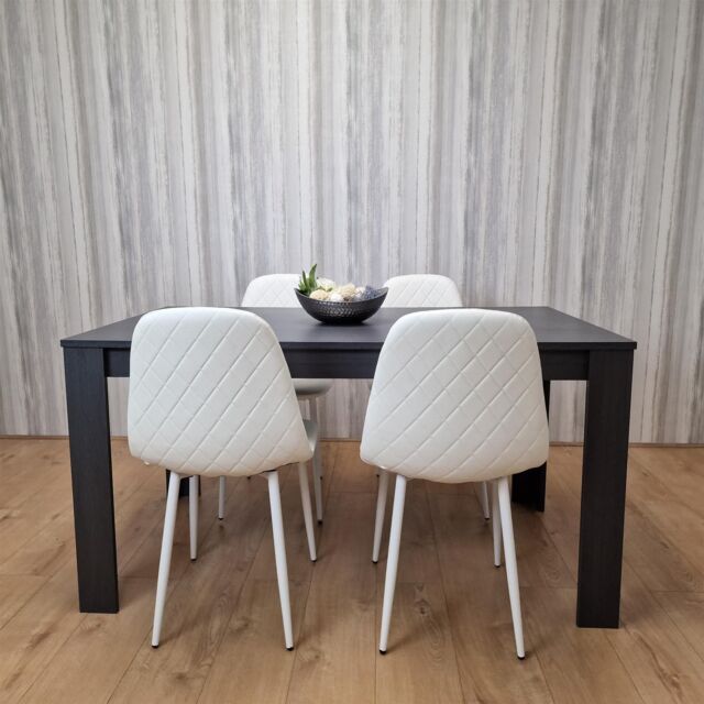 KOSY KOALA Dining Table & 4 Chairs Modern Dining Table Set With 4 White Gem Pattern Chairs in Brown - image 1