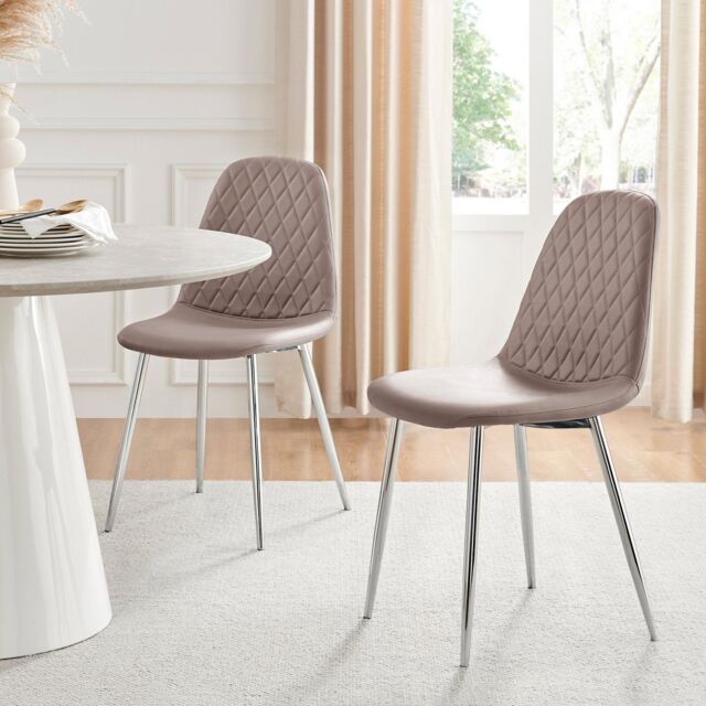FurnitureboxUK 2x Corona Silver Leg Faux Leather Dining Chair in Beige - image 1