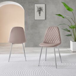 FurnitureboxUK 2x Corona Silver Leg Faux Leather Dining Chair in Beige - thumbnail 2