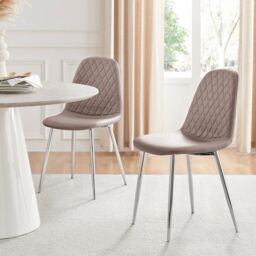 FurnitureboxUK 2x Corona Silver Leg Faux Leather Dining Chair in Beige - thumbnail 1