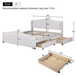 HomeTouch Ella White Lux PU Faux Leather Upholstered Headboard Doubled Bed Frame - Size: Double - thumbnail 7