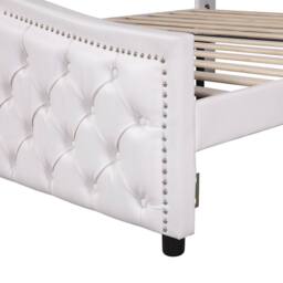 HomeTouch Ella White Lux PU Faux Leather Upholstered Headboard Doubled Bed Frame - Size: Double - thumbnail 5