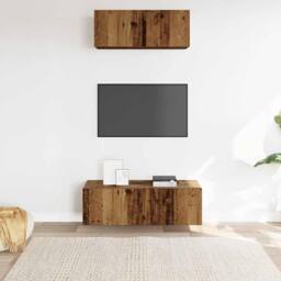 Berkfield Home Classic 2 Piece TV Cabinet Set Wall-mounted Old Wood Engineered Wood in Brown - thumbnail 1