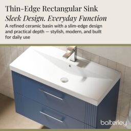 Balterley Wall Hung 2 Drawers Vanity Unit - Thin-Edge Basin 800mm, Satin Blue - thumbnail 4