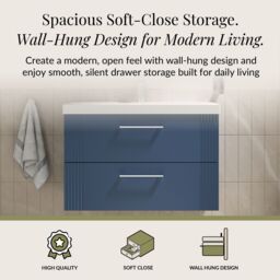 Balterley Wall Hung 2 Drawers Vanity Unit - Thin-Edge Basin 800mm, Satin Blue - thumbnail 3