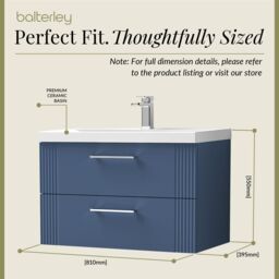 Balterley Wall Hung 2 Drawers Vanity Unit - Thin-Edge Basin 800mm, Satin Blue - thumbnail 5