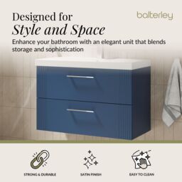 Balterley Wall Hung 2 Drawers Vanity Unit - Thin-Edge Basin 800mm, Satin Blue - thumbnail 2