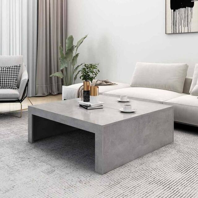 Berkfield Home Modern Coffee Table Concrete Grey 100x100x35 cm Engineered Wood - Size: 100 x 100 x 35 cm - image 1