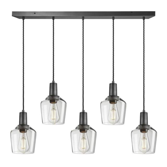 Industville Sleek Glass Schoolhouse 5 Wire Cluster Lights - 5.5 inch - Clear in Dark Grey - Size: Large - image 1