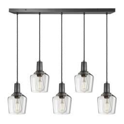 Industville Sleek Glass Schoolhouse 5 Wire Cluster Lights - 5.5 inch - Clear in Dark Grey - Size: Large - thumbnail 1