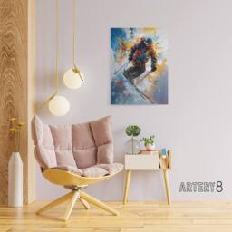 "Artery8 Skier Skiing Down Slope Colourful Canvas Wall Art Print - Size: W18"" x H24""" - thumbnail 3