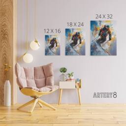 "Artery8 Skier Skiing Down Slope Colourful Canvas Wall Art Print - Size: W18"" x H24""" - thumbnail 4