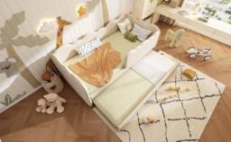 Rolipo 3FT Single Beige Linen Upholstered Daybed with Pull Out Trundle - thumbnail 4