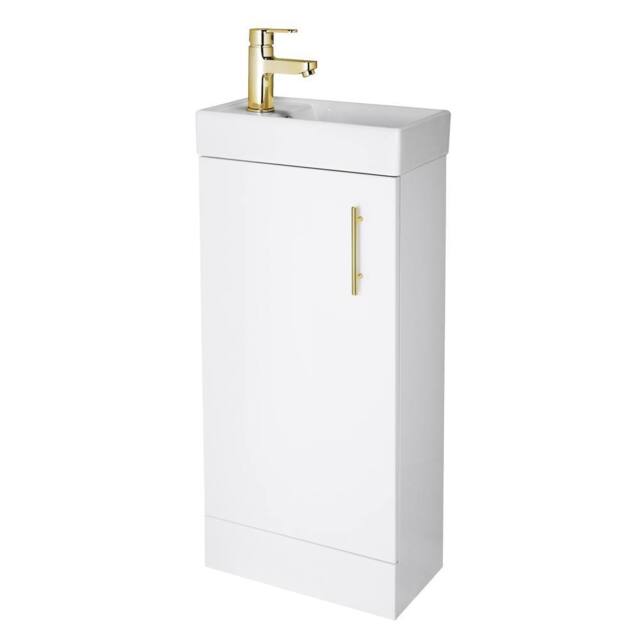 Balterley Wall Hung Vanity Basin 400mm Gloss White & Brushed Brass Handle - image 1