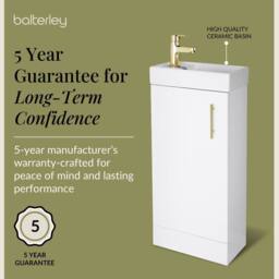 Balterley Wall Hung Vanity Basin 400mm Gloss White & Brushed Brass Handle - thumbnail 6