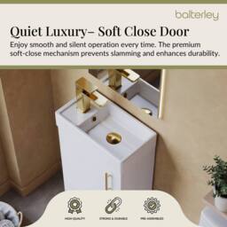 Balterley Wall Hung Vanity Basin 400mm Gloss White & Brushed Brass Handle - thumbnail 3