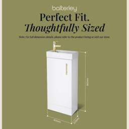 Balterley Wall Hung Vanity Basin 400mm Gloss White & Brushed Brass Handle - thumbnail 5