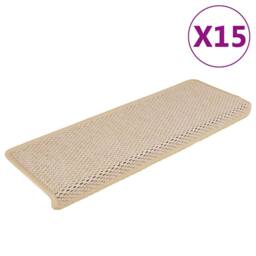 Berkfield Home Stair Mats Self-adhesive Sisal-Look 15 pcs 65x21x4 cm Cream - Size: Medium - thumbnail 2