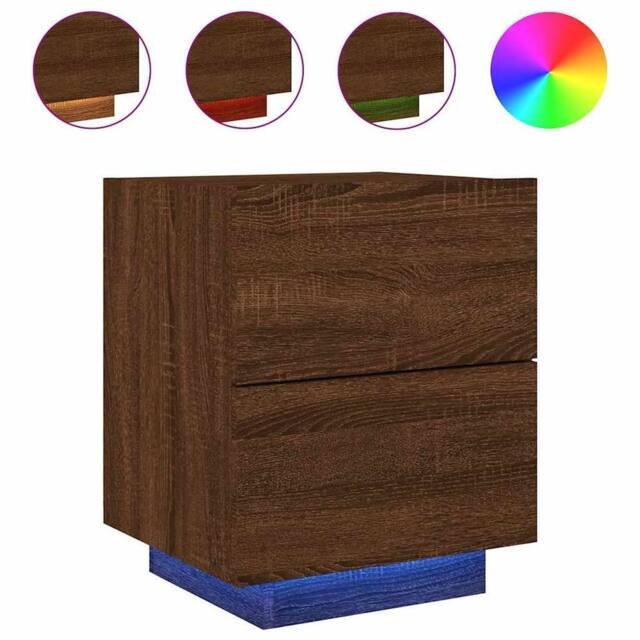 Berkfield Home Bedside Cabinet with LED Lights Brown Oak Engineered Wood - image 1