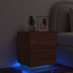 Berkfield Home Bedside Cabinet with LED Lights Brown Oak Engineered Wood - thumbnail 2