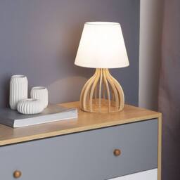 Wyld and Coco Modern Table Lamp - Light Brown Plywood Base White Fabric Shade