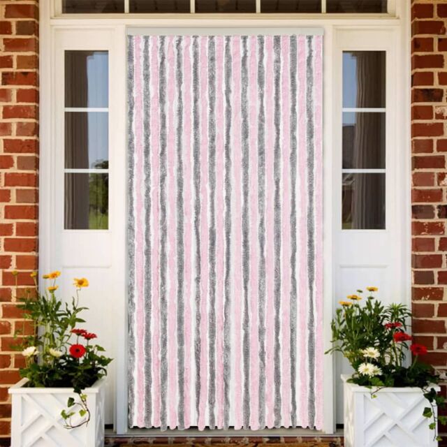 Berkfield Home Fly Curtain Silver Grey & Pink 100x200 cm Chenille - image 1