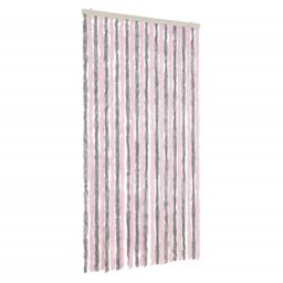 Berkfield Home Fly Curtain Silver Grey & Pink 100x200 cm Chenille - thumbnail 2