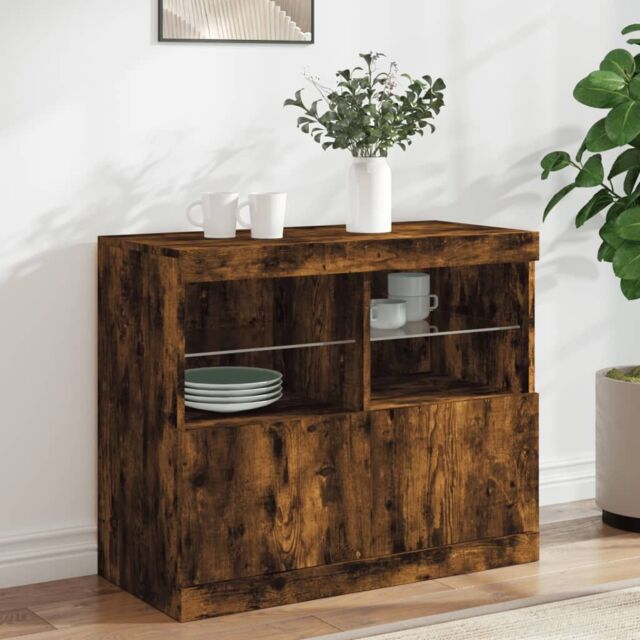 Berkfield Home Sideboard with LED Lights Smoked Oak 81x37x67 cm in Brown - Size: 81 x 37 x 67 cm - image 1