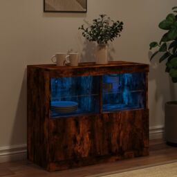 Berkfield Home Sideboard with LED Lights Smoked Oak 81x37x67 cm in Brown - Size: 81 x 37 x 67 cm - thumbnail 4